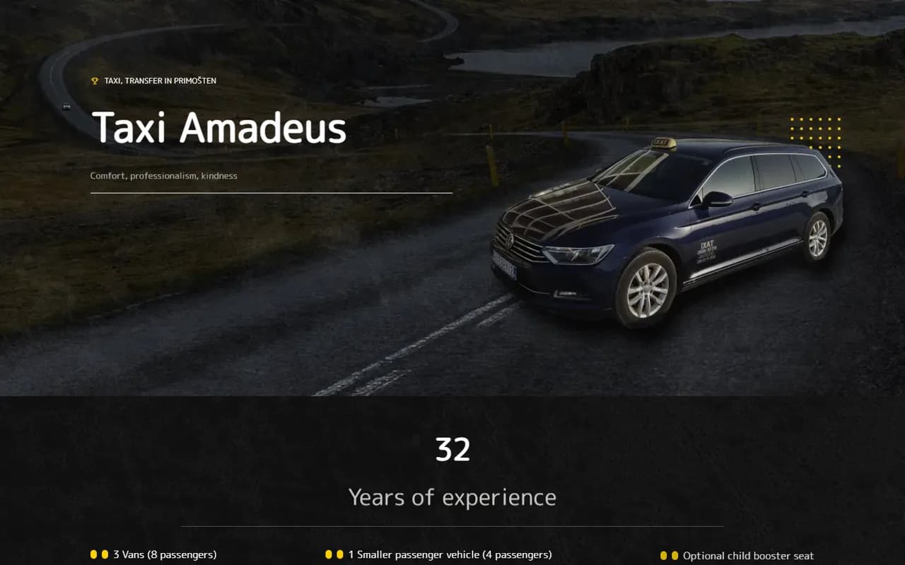Taxi Amadeus: Web stranica taxi i transfer usluge u Primoštenu, napravljena da posjetitelji što brže rezerviraju vožnju.